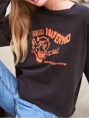Brandy Melville Black Crewneck Sweater with Orange Club Inferno Graphic